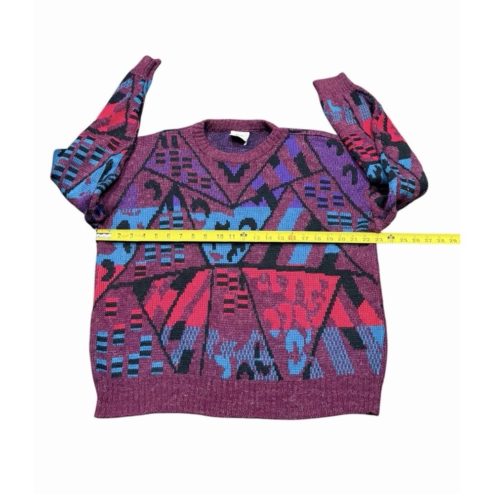 Vintage 90s Peter Jon Sweater L Bold Geometric Tribal Knit Pullover Streetwear - Picture 3 of 6